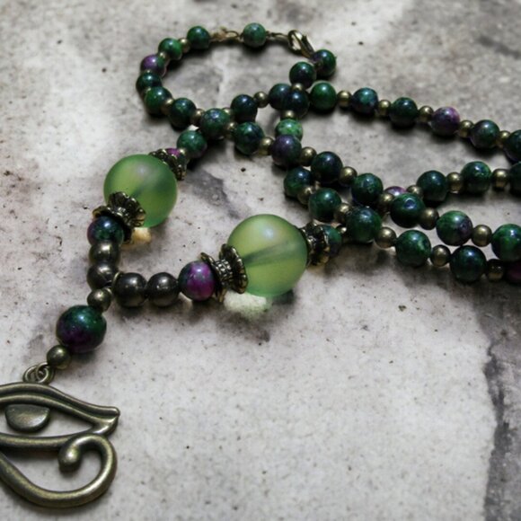 Handmade Egyptian Eye of Horus Necklace with Gemstones. One of a Kind! - Picture 4 of 5